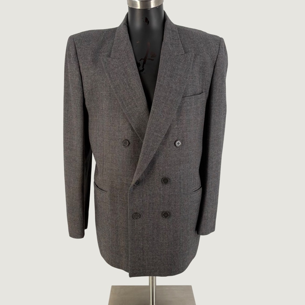Oscar de la Renta Blazer Mens Gray Double Breasted Peak Lapel Hand Tailored 46 R